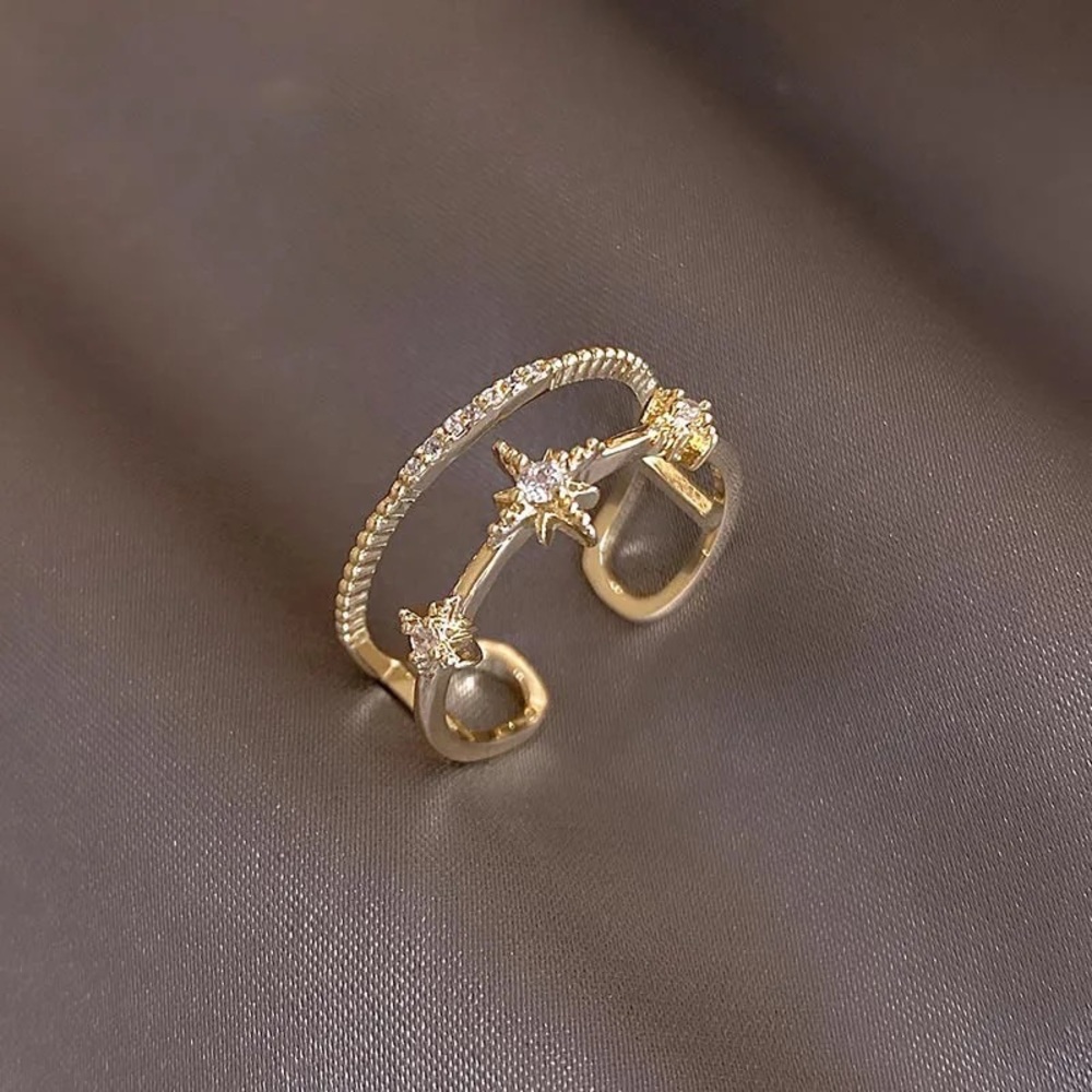 Gold Exquisite Double-layer Zircon Star Adjustable Ring For Women
